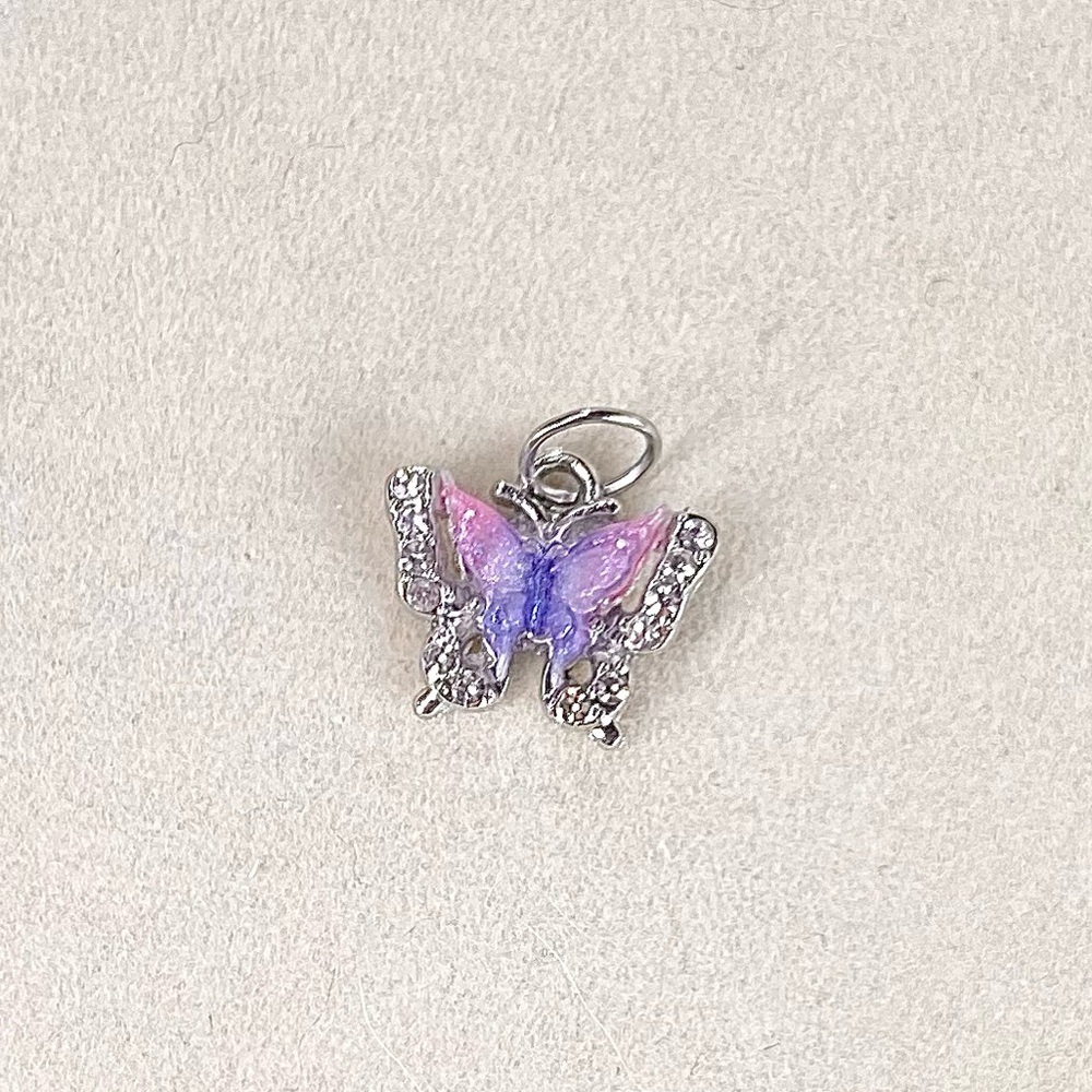 Sparkling Butterfly Charm Pendant – Silver Tone with Crystal & Pastel Enamel